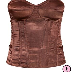 Pretty Little Thing Brown Satin Corset - Size 2